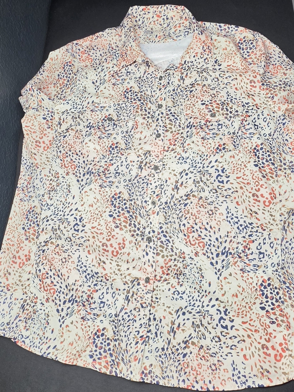 Ariat Cream Button-Down Shirt with Coral & Navy Print